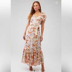 Elliatt dorrigo MAXI Orange and White Floral Maxi Dress